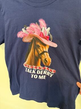 Port and Company Women’s Navy 'Talk Derby To Me' Horse Graphic Teeshirt / Size L
